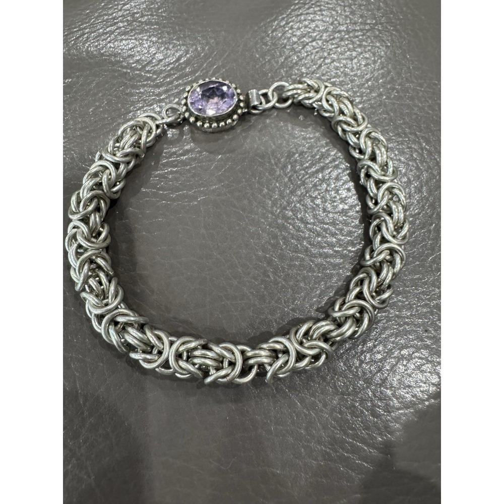 925 Sterling Silver Vintage Bracelet Amethyst Gemstone Clasp Charm
